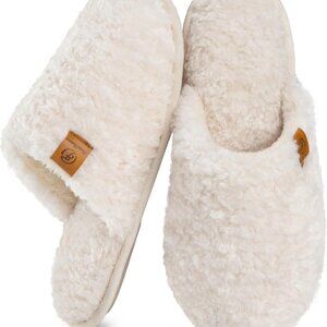 Women's Fuzzy Wool Indoor House Slippers Memory Foam Cozy Warm Lightweight